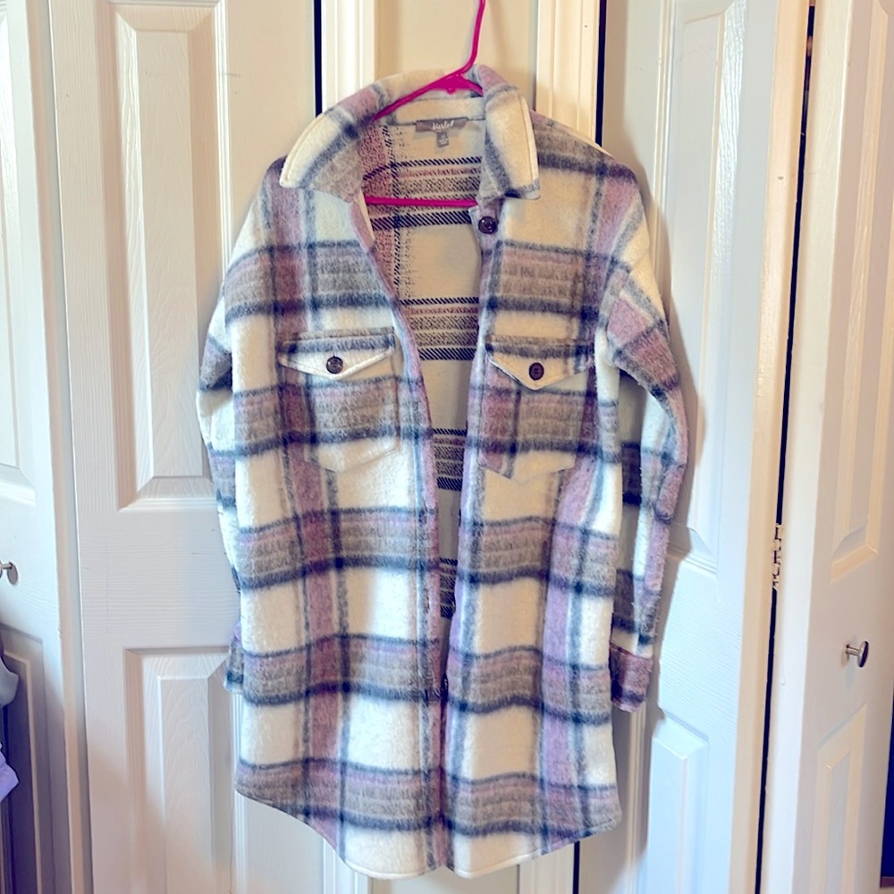 Pink and white plaid shacket XS